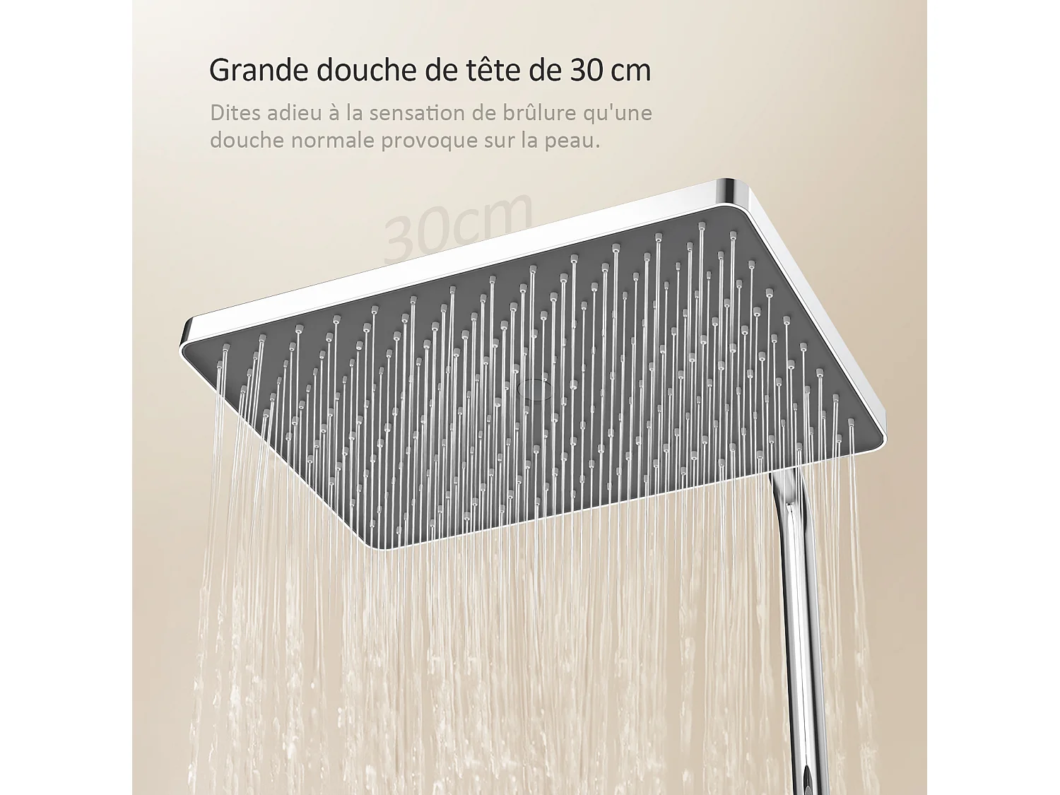 EMKE Colonne de douche Thermostat, 36 x 14 cm étagères en verre, 3 types de jets, douche à effet pluie, Certification KTW, Chrome