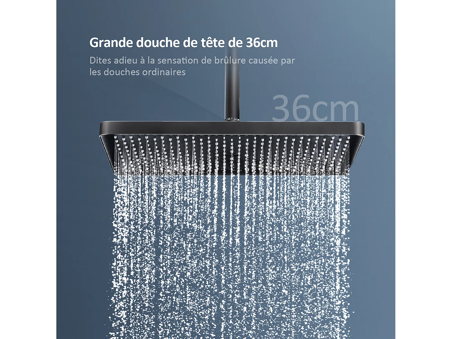 EMKE Colonna doccia Thermostat, ripiani in vetro 45 x 13 cm, 3 tipi di getti, doccia a pioggia, certificazione KTW, grigio metallo