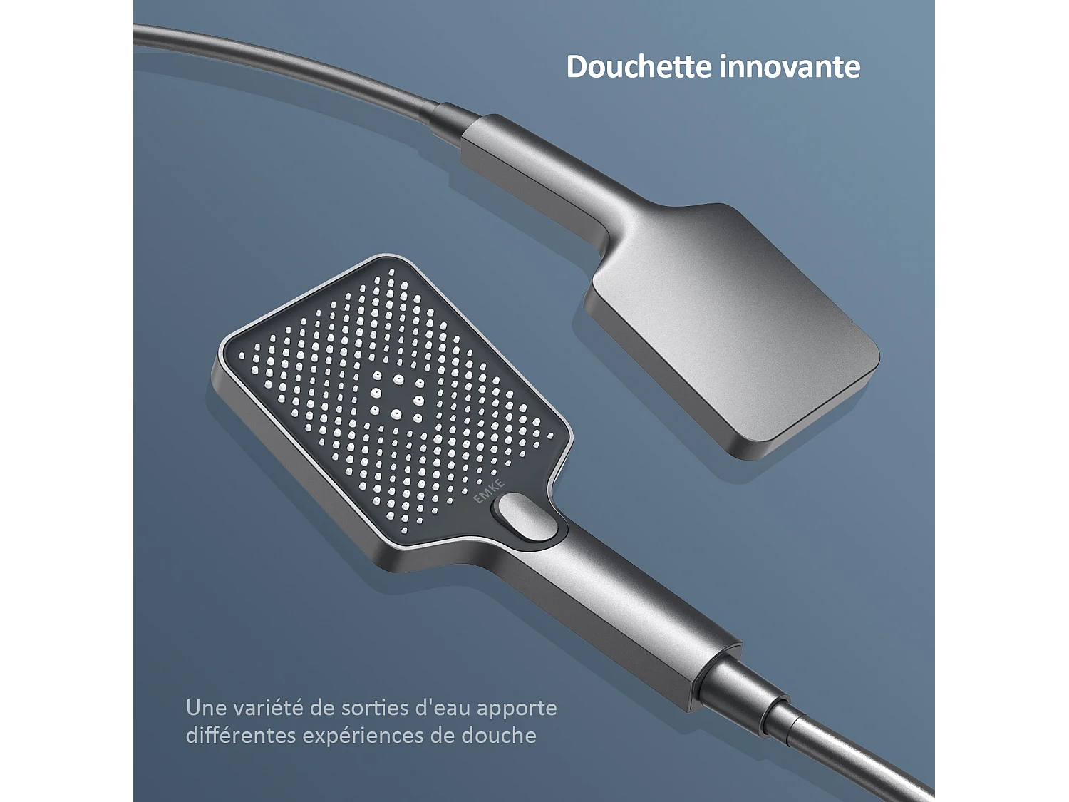 EMKE Colonna doccia Thermostat, ripiani in vetro 45 x 13 cm, 3 tipi di getti, doccia a pioggia, certificazione KTW, grigio metallo