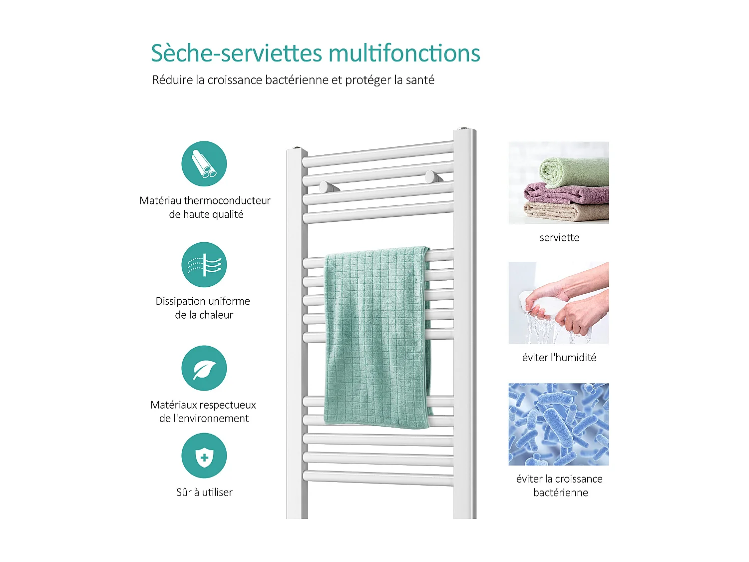 EMKE Handdoekradiator Warmwater, Handdoekradiator centrale aansluiting Wit 75x50cm 291Watt