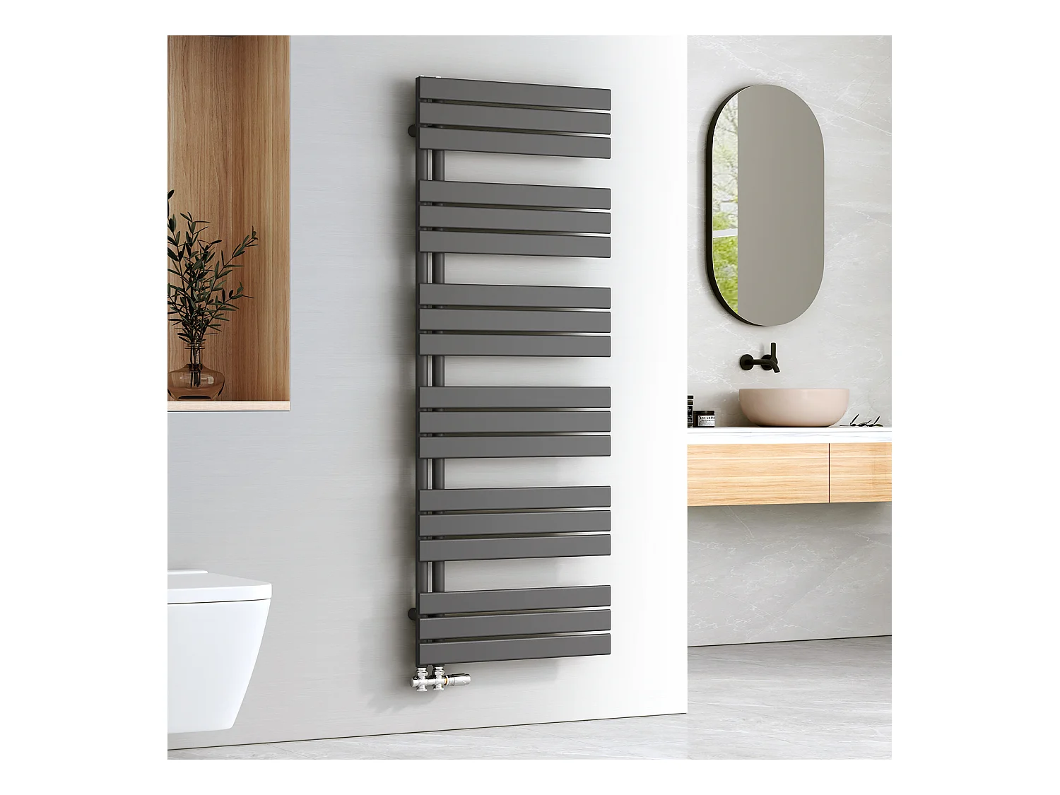 EMKE Asciugatore ad acqua calda a pannello piatto, connessione laterale per asciugamani, antracite 1599x600mm 958Watts