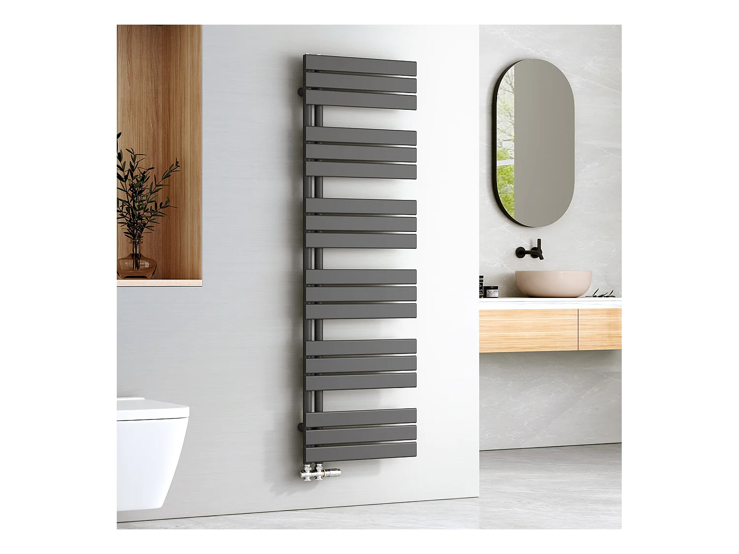 EMKE Sèche-serviettes à Eau Chaude Panneau Plat, Sèche-serviettes connexion latérale pour, Anthracite 1599x500mm 794Watts