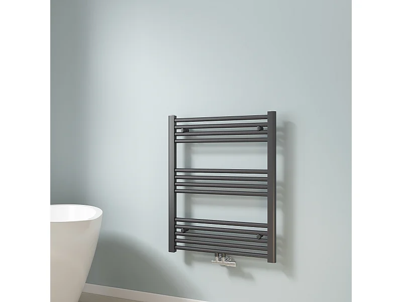 EMKE Handdoekradiator met Warm Water, Handdoekradiator centrale aansluiting Antraciet 75x60 cm 337 Watt