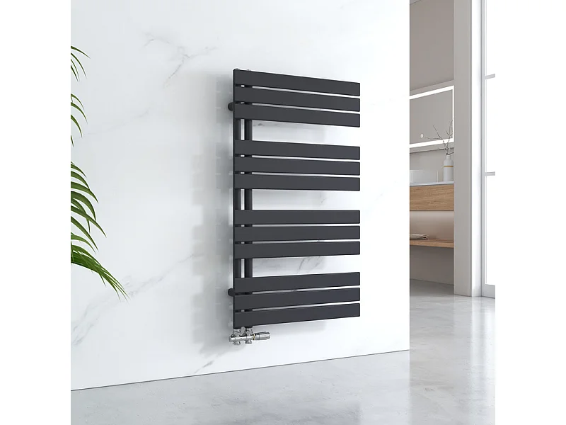 EMKE Handdoekradiator voor Warm Water, Plat Paneel, Handdoekradiator met Laterale Aansluiting, Zwart 1041x600mm 639Watt