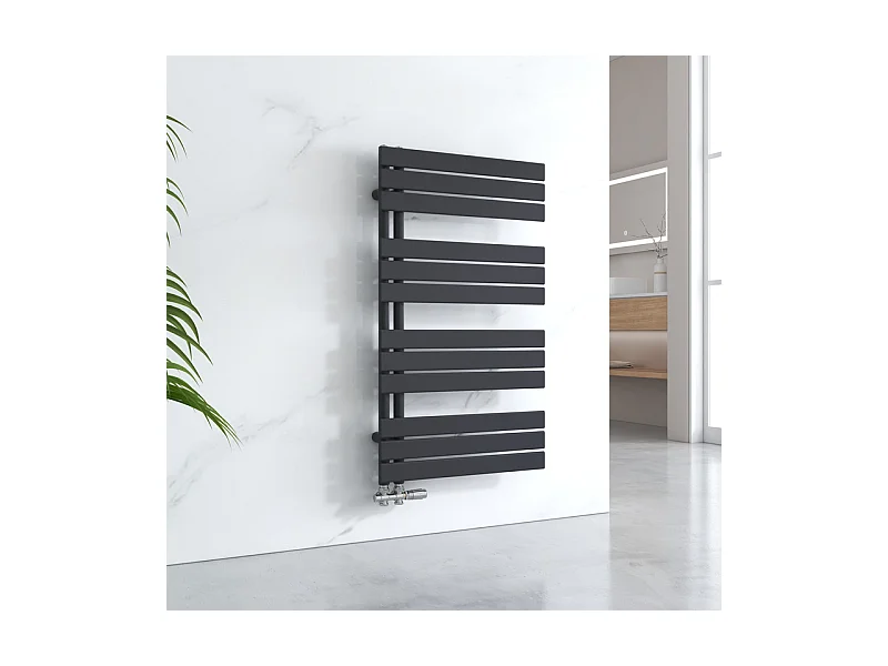EMKE Sèche-serviettes à Eau Chaude Panneau Plat, Sèche-serviettes connexion latérale pour, Noir 1041x600mm 639Watts
