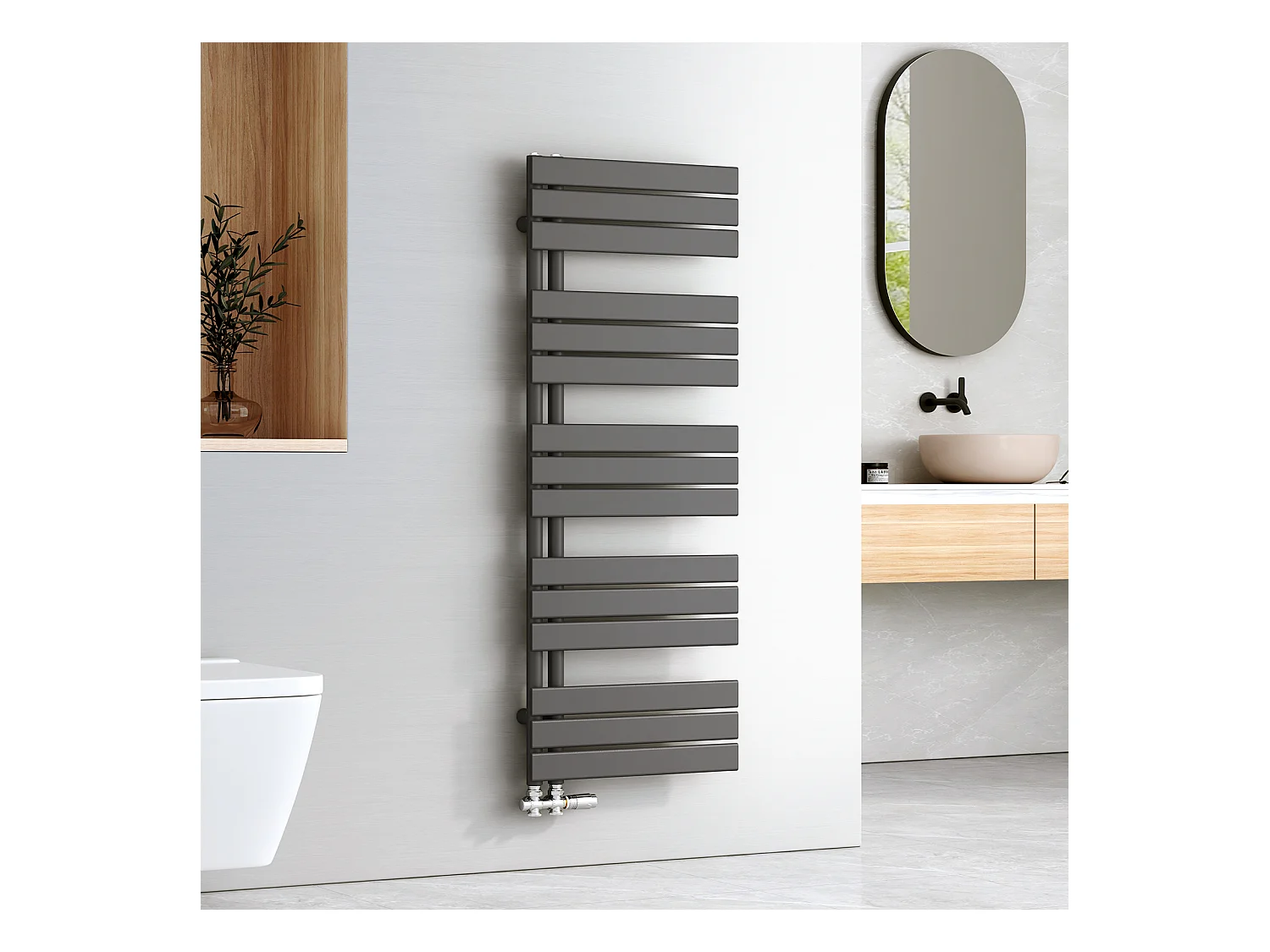 EMKE Sèche-serviettes à Eau Chaude Panneau Plat, Sèche-serviettes connexion latérale pour, Anthracite 1320x500mm 661Watts