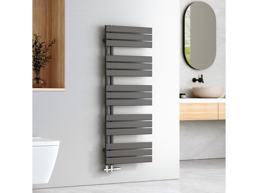 EMKE Handdoekradiator Warm Water, Plat Paneel, Handdoekradiator Zijdelingse Aansluiting, Antraciet 1320x500mm 661Watt