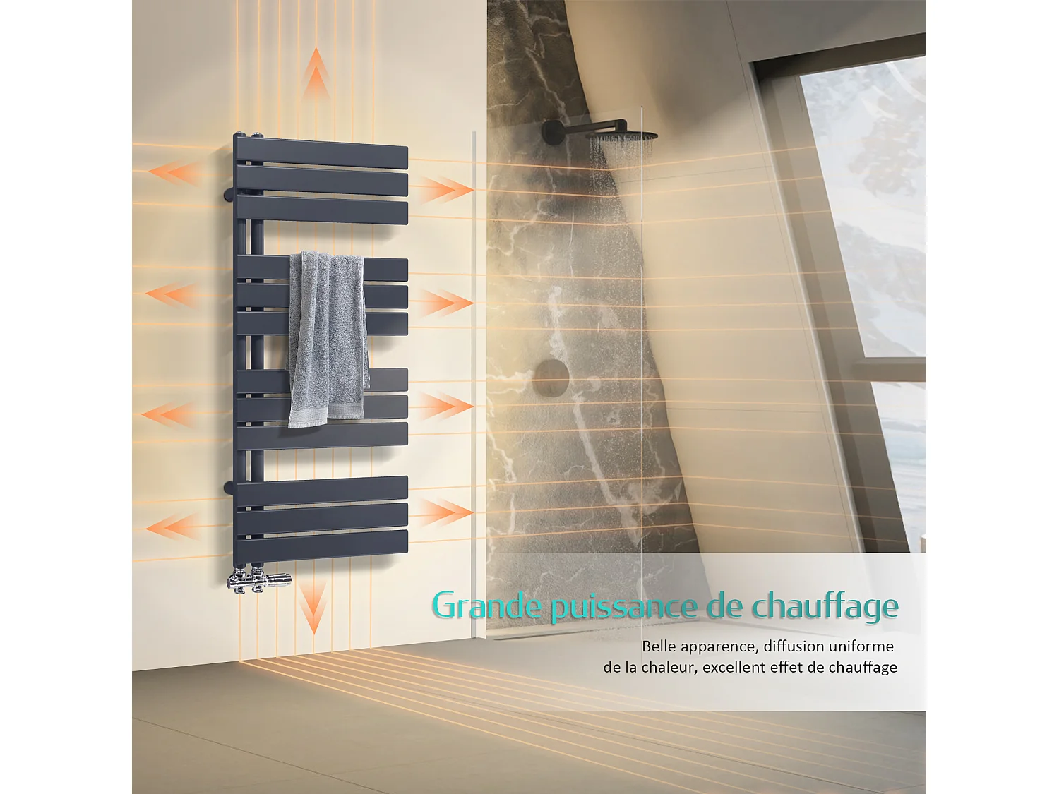 EMKE Handdoekradiator met Warm Water, Plat Paneel, Zijdelingse Aansluiting, Antraciet 1320x600mm 798W