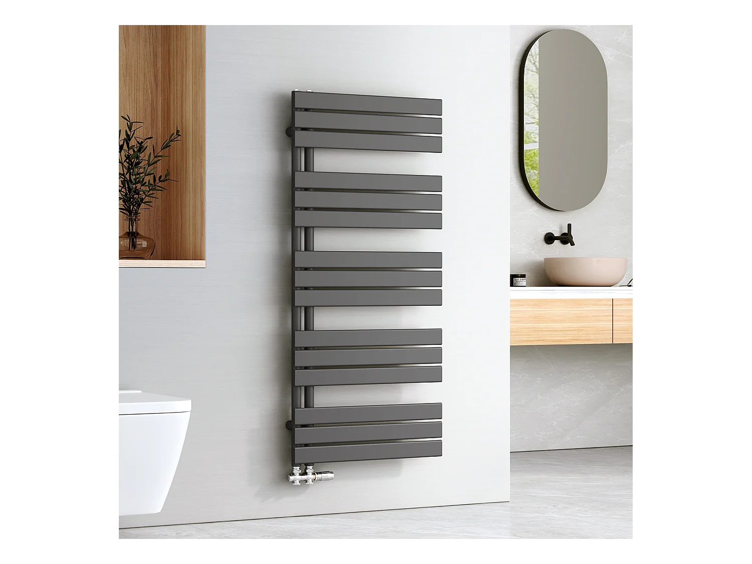 EMKE Asciugatore ad acqua calda a pannello piatto, connessione laterale per asciugamani, antracite 1320x600mm 798Watts