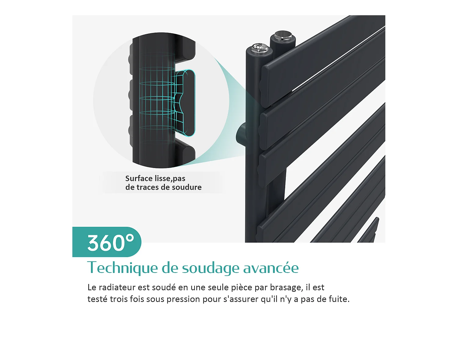 EMKE Asciugatore ad acqua calda a pannello piatto, connessione laterale per asciugamani, antracite 1320x600mm 798Watts