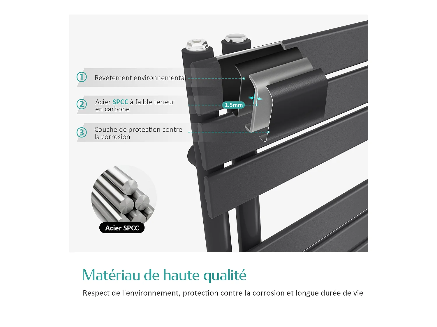 EMKE Asciugatore ad acqua calda a pannello piatto, connessione laterale per asciugamani, antracite 1320x600mm 798Watts