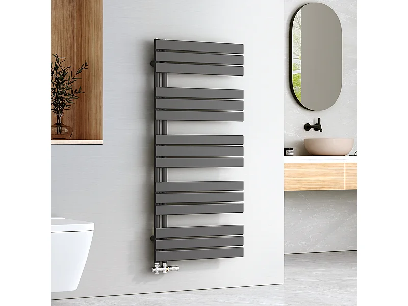 EMKE Handdoekradiator met Warm Water, Plat Paneel, Zijdelingse Aansluiting, Antraciet 1320x600mm 798W
