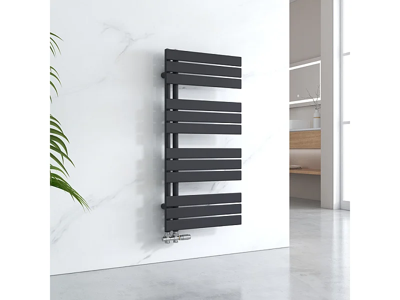 EMKE Sèche-serviettes à Eau Chaude Panneau Plat, Sèche-serviettes connexion latérale pour, Noir 1041x500mm 529Watts