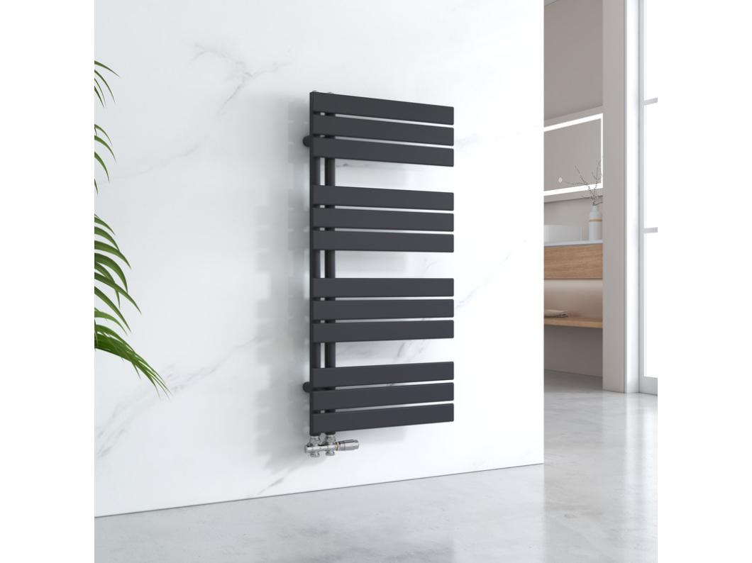 EMKE Handdoekradiator op Warm Water, Platenpaneel, Handdoekradiator met zij-aansluiting, Zwart 1041x500mm 529W