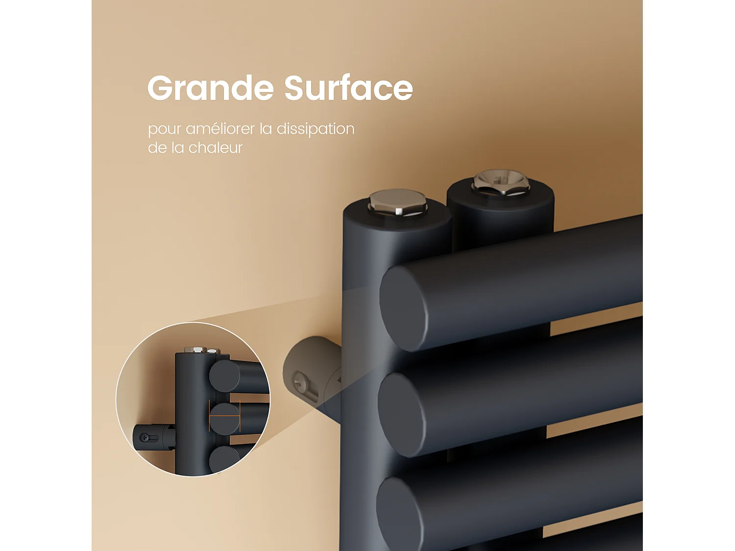 EMKE Badheizkörper 1660 x 600 mm, Runde Rohre Handtuchheizkörper Seitenanschluss Handtuchwärmer Handtuchtrockner Anthrazit 1075W