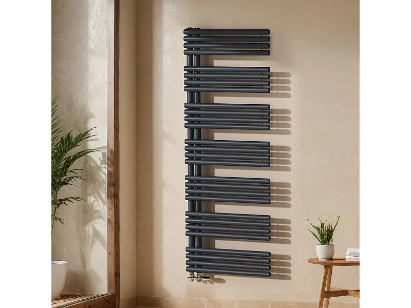 EMKE Handdoekradiator voor de badkamer, 1660 x 600 mm, Ronde buizen Handdoekhouder, Handdoekverwarmer, Antraciet 1075W
