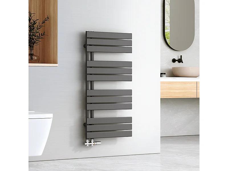 EMKE Plat Handdoekradiator met Warm Water, Zijdelingse Aansluiting, Antraciet, 1041x500mm, 529W