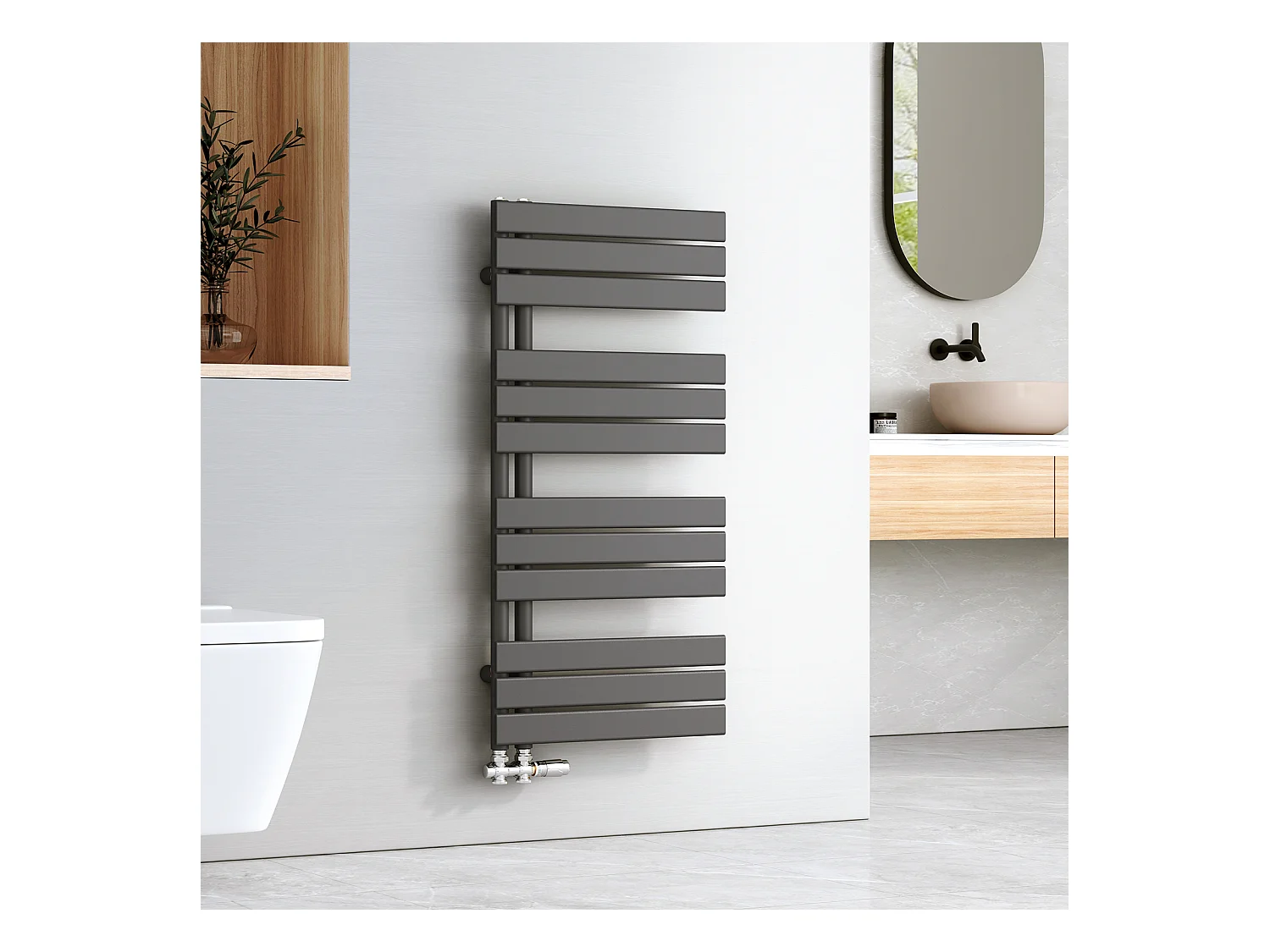 EMKE Asciugatore ad acqua calda a pannello piatto, connessione laterale per asciugamani, antracite 1041x500mm 529Watts