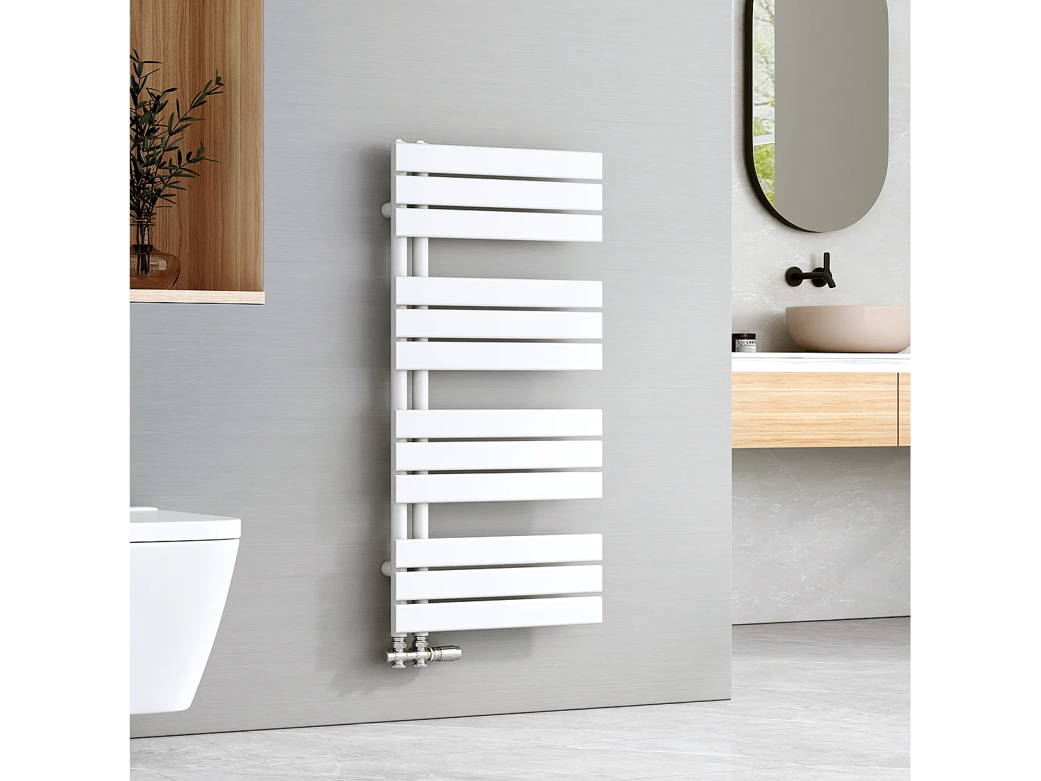 EMKE Sèche-serviettes à Eau Chaude Panneau Plat, Sèche-serviettes connexion latérale pour, Blanc 1041x500mm 529Watts