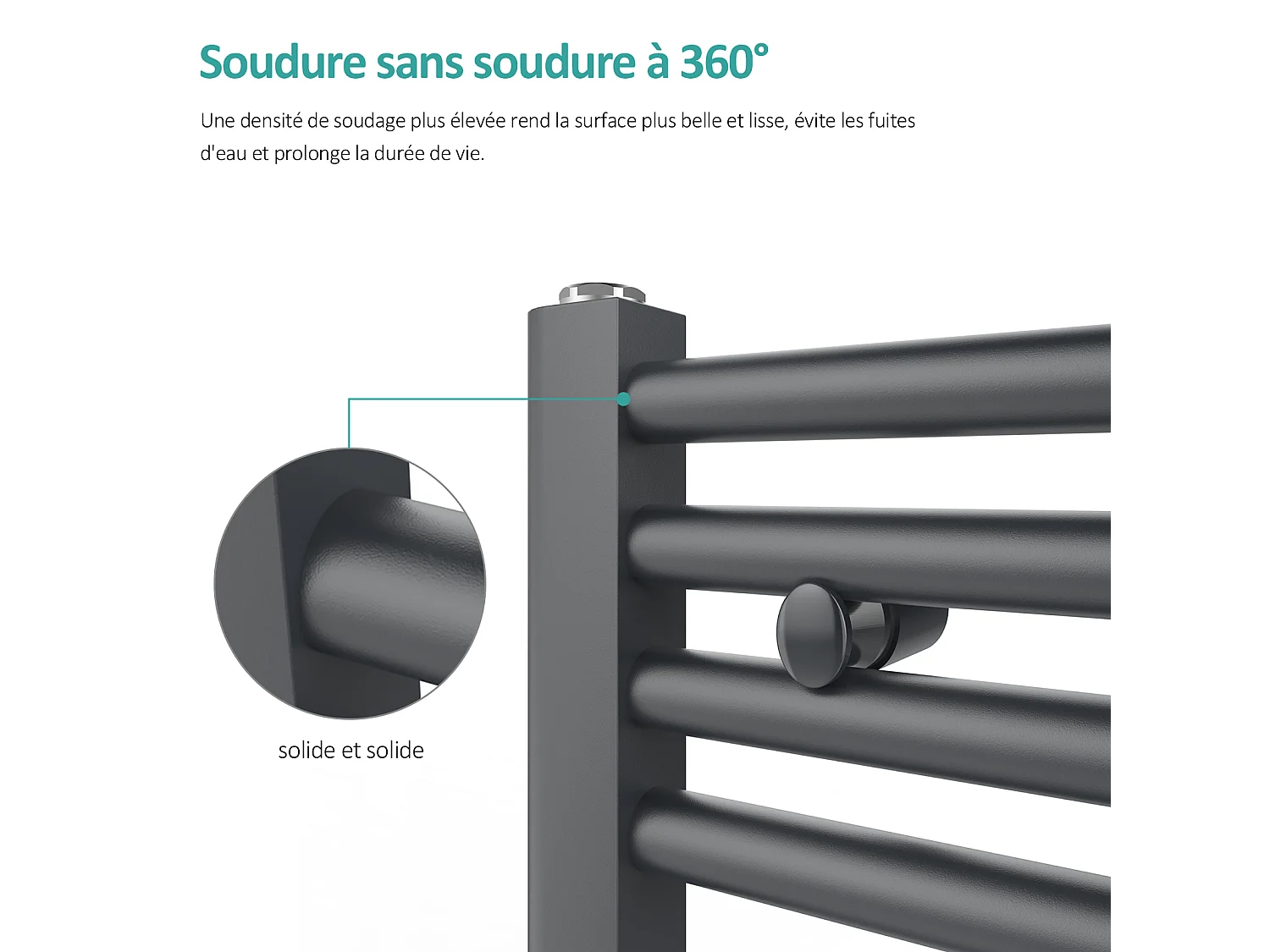 EMKE Sèche-serviette eau chaude, Radiateur sèche-serviettes raccordement central Anthracite 75x40cm 244Watts