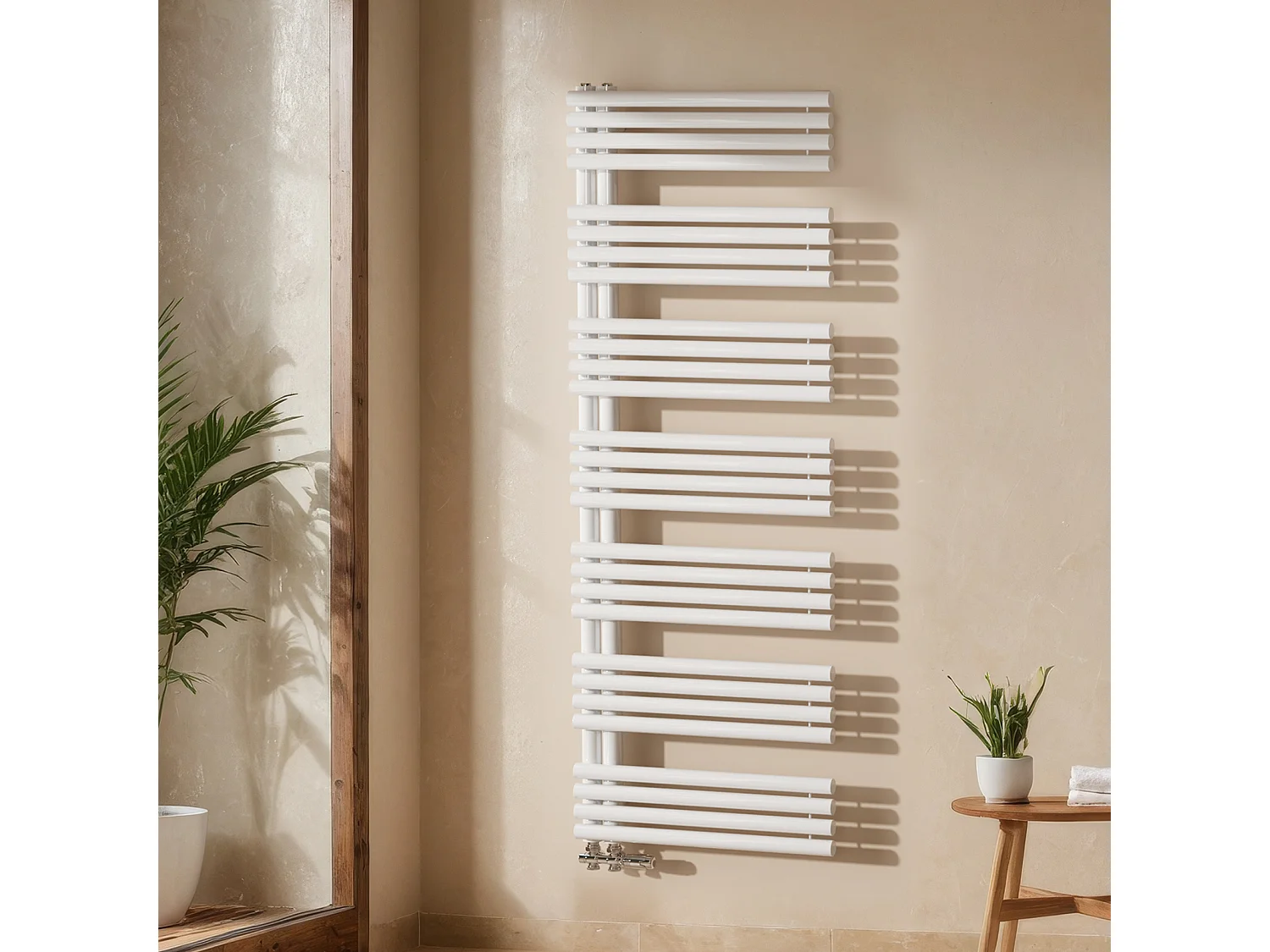 EMKE Handdoekverwarming voor Badkamer, 1660 x 600 mm, Ronde Buizen Handdoekhouder, Handdoekverwarmer, Wit 1075W