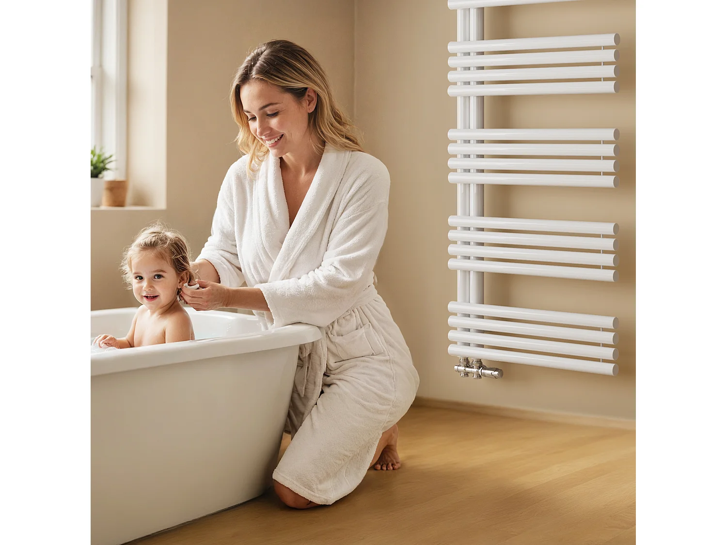 EMKE Handdoekverwarming voor Badkamer, 1660 x 600 mm, Ronde Buizen Handdoekhouder, Handdoekverwarmer, Wit 1075W