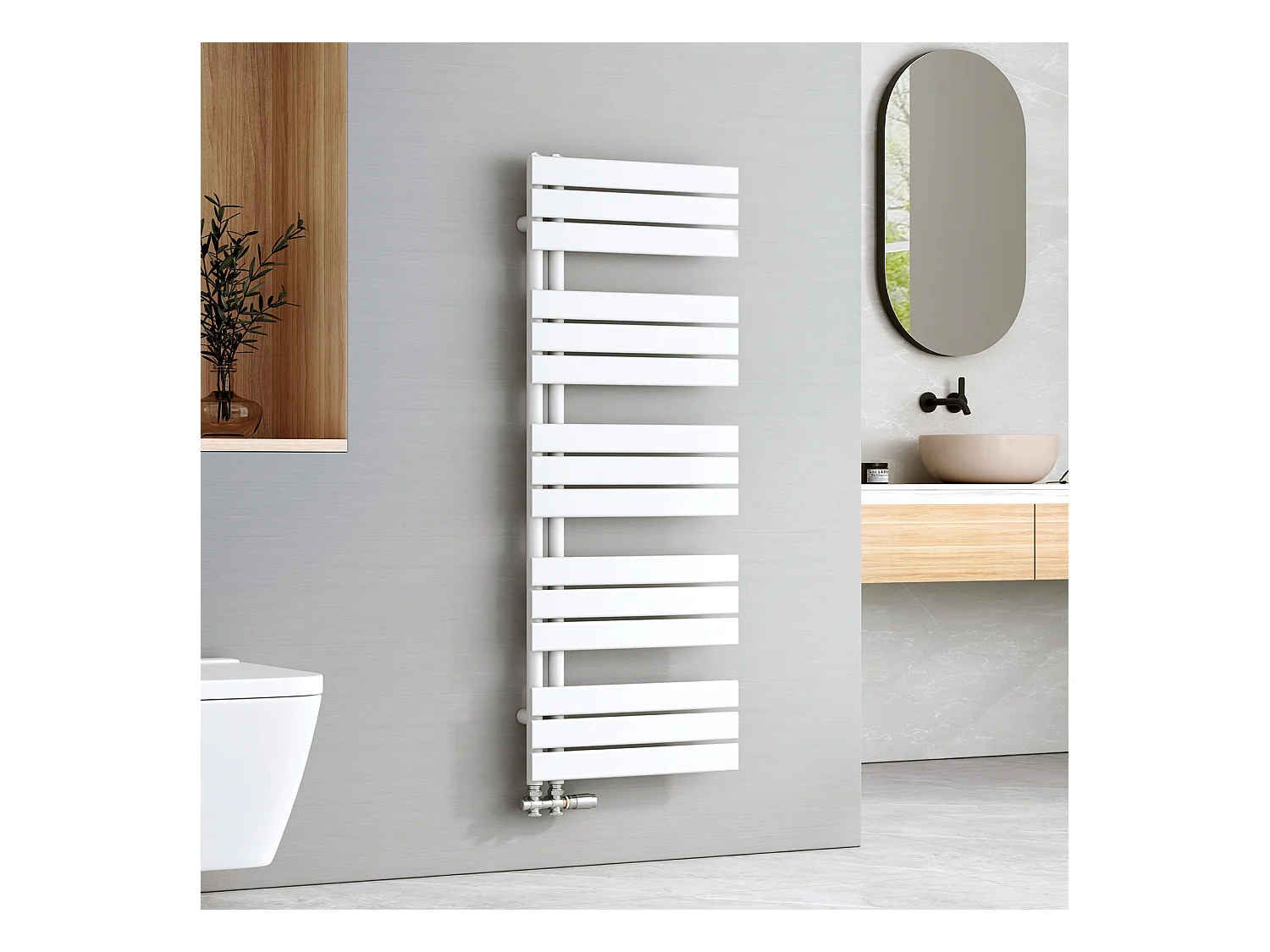 EMKE Sèche-serviettes à Eau Chaude Panneau Plat, Sèche-serviettes connexion latérale pour, Blanc 1320x500mm 661Watts