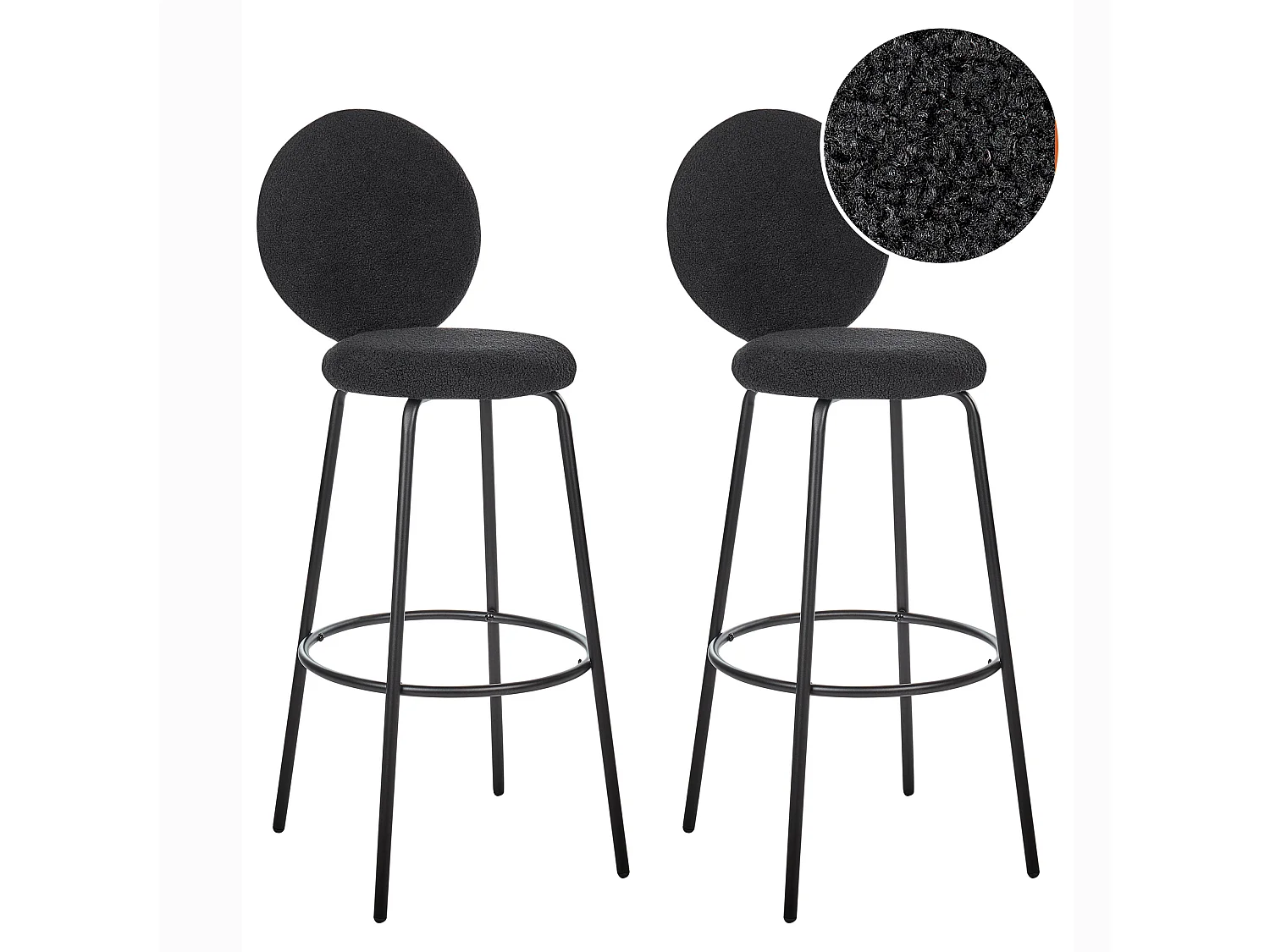 Lot de 2 chaises de bar EMERY Bouclé Noir