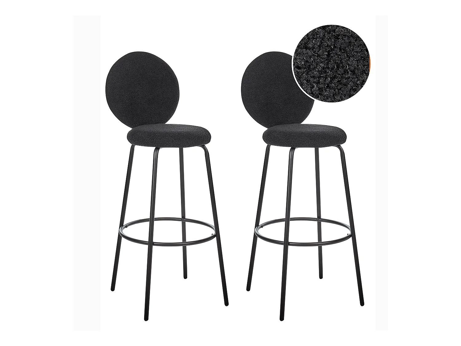 Lot de 2 chaises de bar EMERY Bouclé Noir