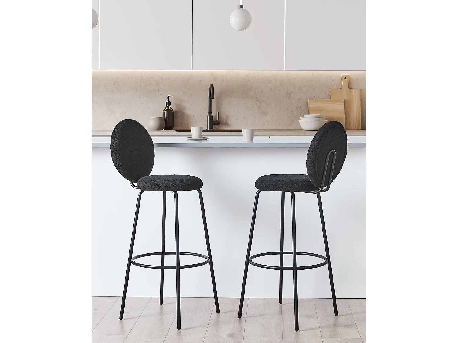 Lot de 2 chaises de bar EMERY Bouclé Noir
