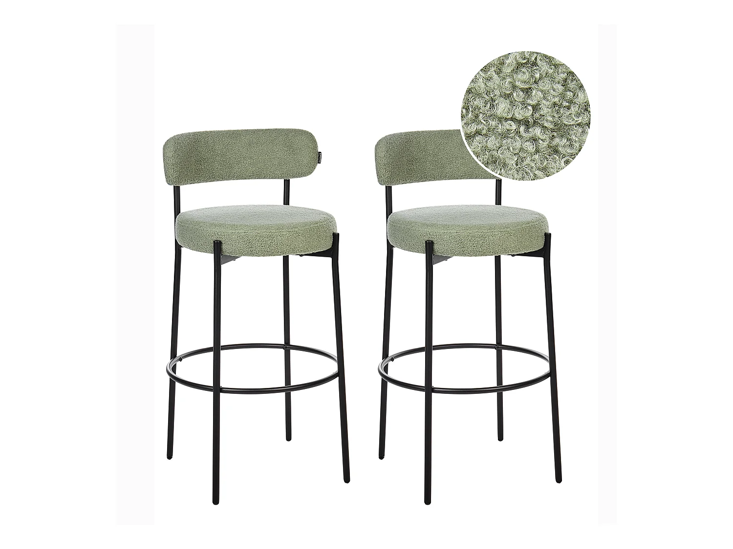 Barstuhl 2er Set Bouclé / Metall helles Grün mit Lehne Fußstützen modern Allison