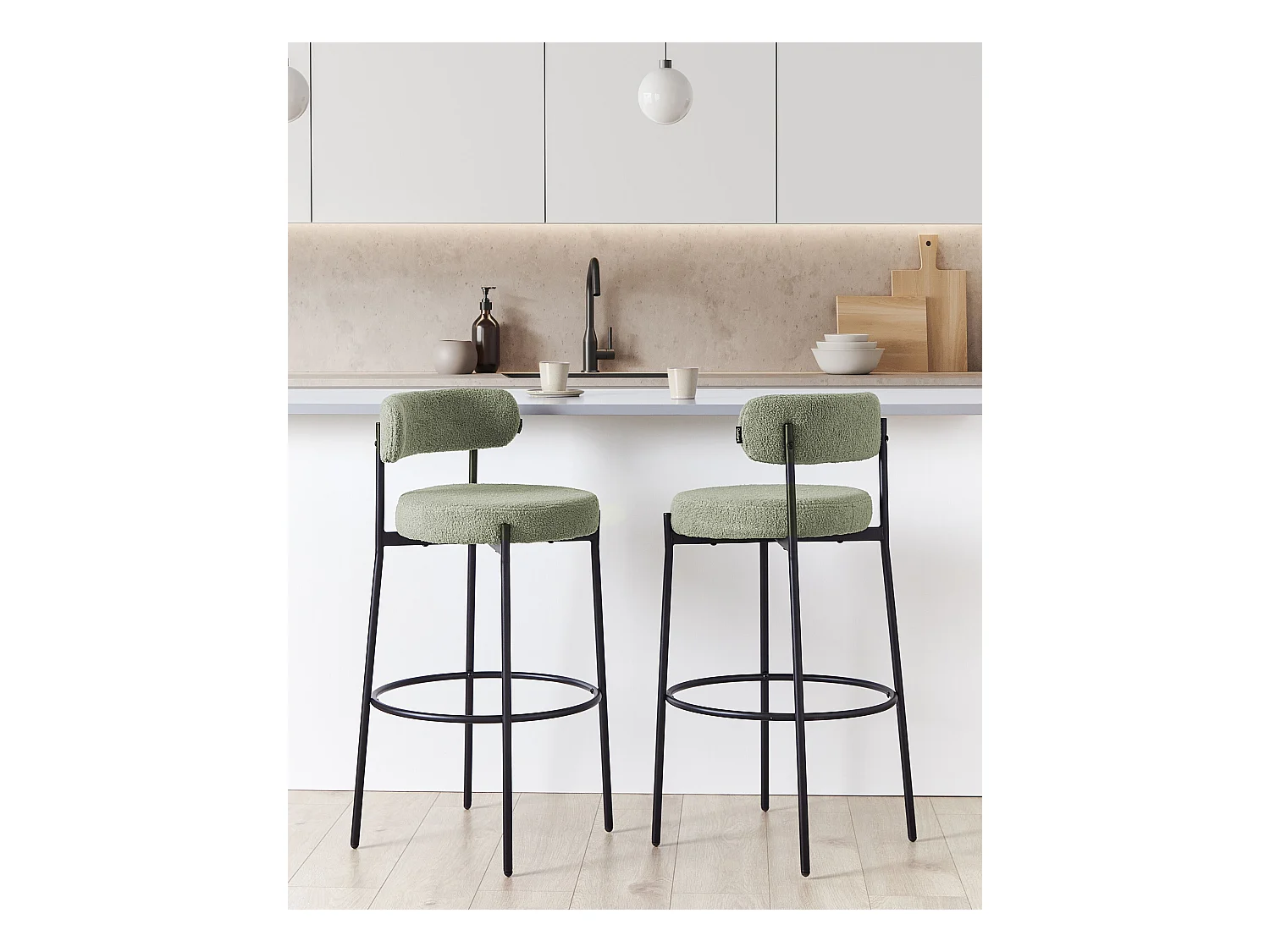 Lot de 2 chaises de bar ALLISON Bouclé Vert clair