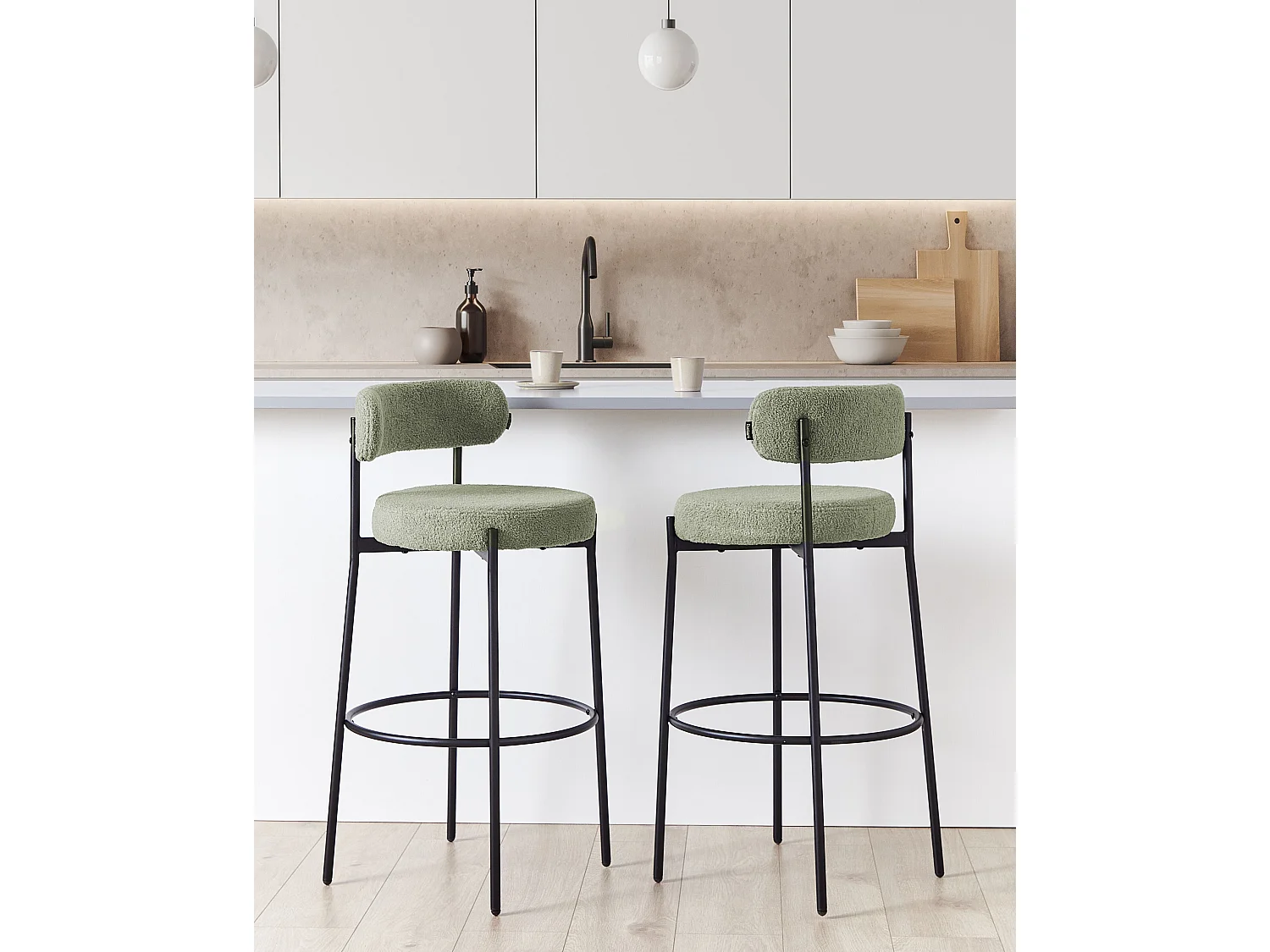 Lot de 2 chaises de bar ALLISON Bouclé Vert clair
