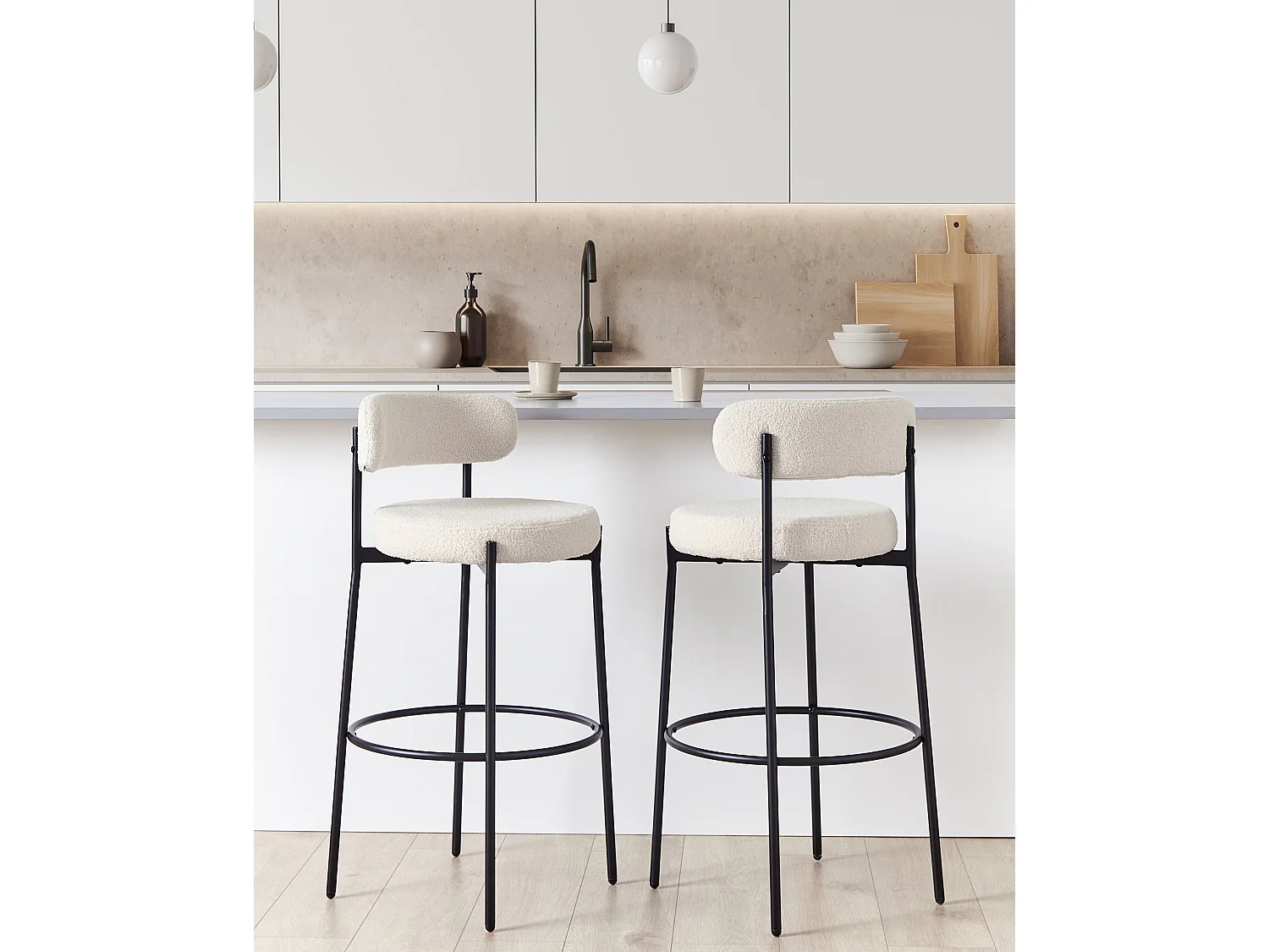 Lot de 2 chaises de bar ALLISON Bouclé Blanc