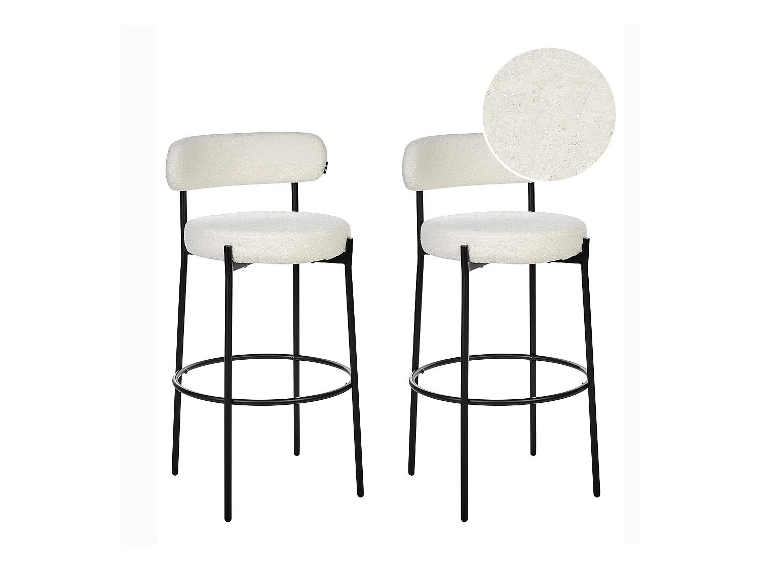 Lot de 2 chaises de bar ALLISON Bouclé Blanc