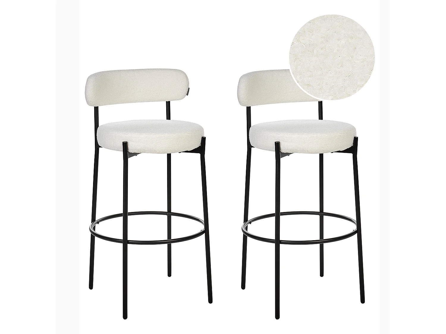 Lot de 2 chaises de bar ALLISON Bouclé Blanc