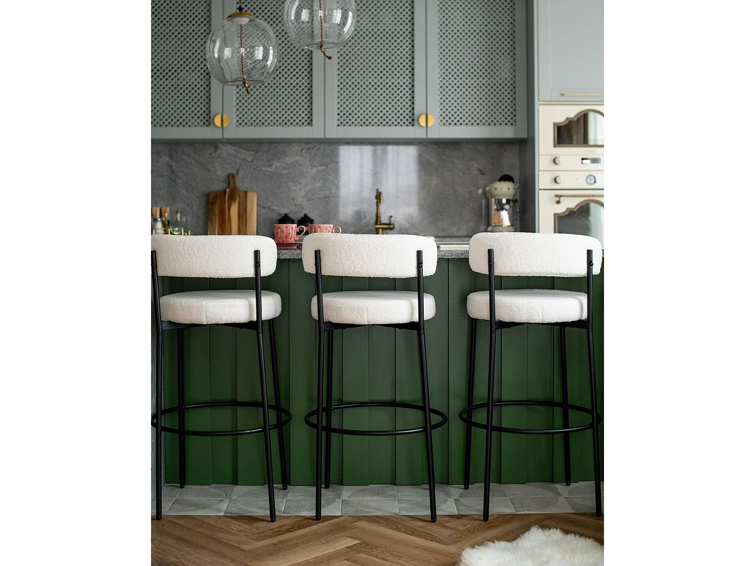 Lot de 2 chaises de bar ALLISON Bouclé Blanc