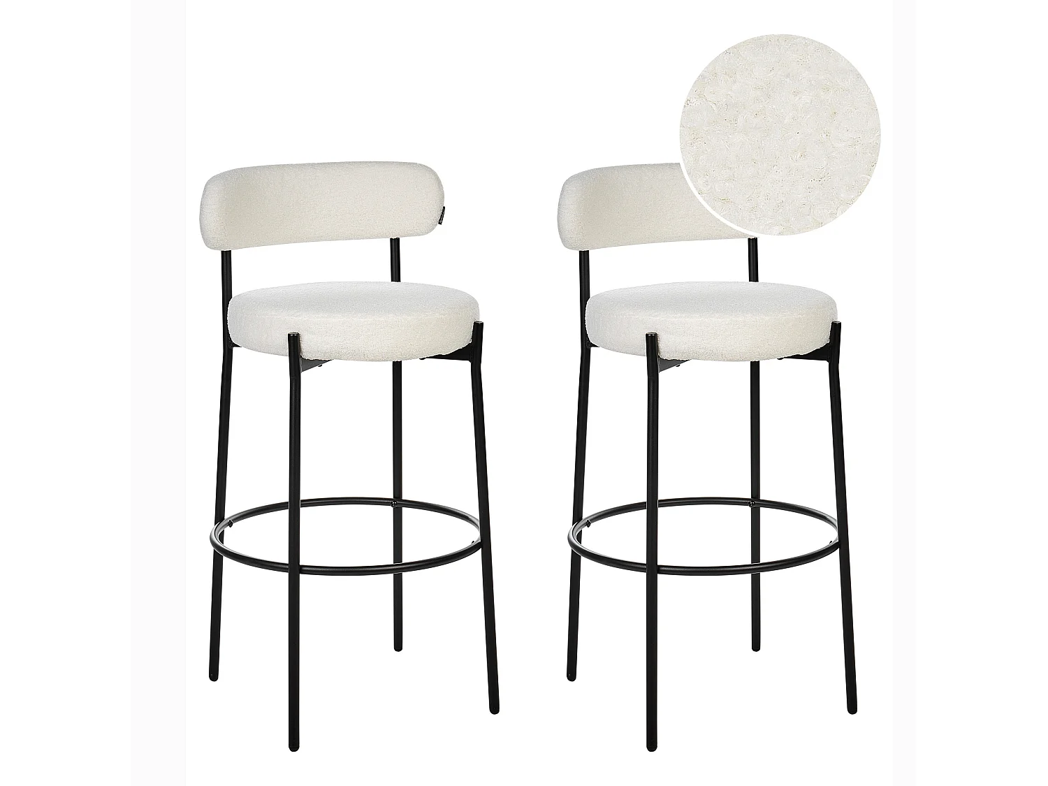 Lot de 2 chaises de bar ALLISON Bouclé Blanc