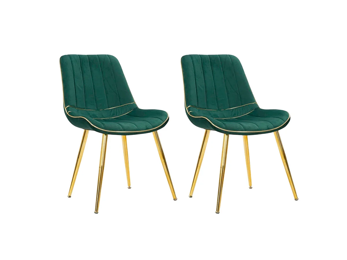 Lot de 2 Chaises en Tissu "Paris" 79cm Vert & Or