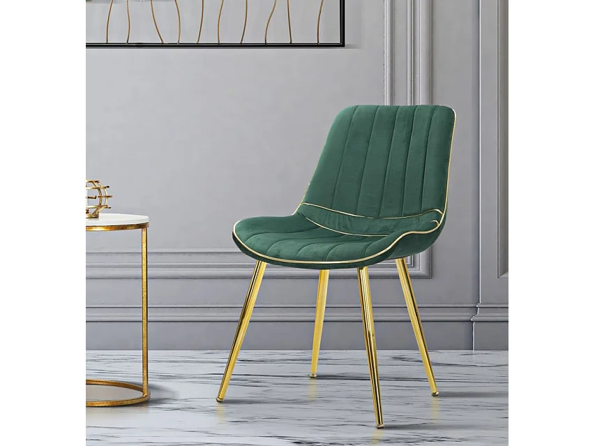 Lot de 2 Chaises en Tissu "Paris" 79cm Vert & Or