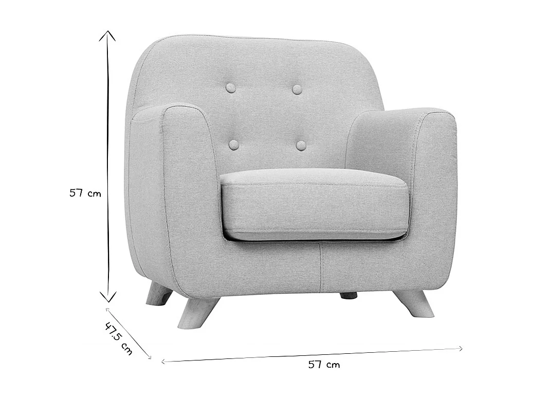 Fauteuil enfant scandinave en tissu gris clair et bois clair NORKID