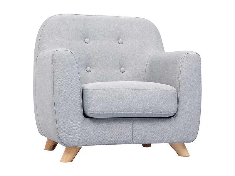 Fauteuil enfant scandinave en tissu gris clair et bois clair NORKID