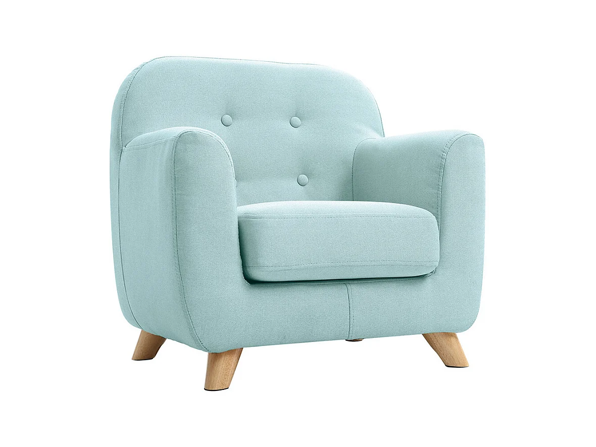 Fauteuil enfant scandinave en tissu menthe à l'eau et bois clair NORKID