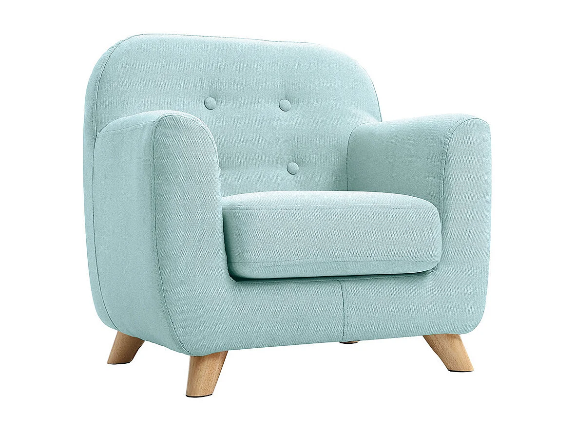 Fauteuil enfant scandinave en tissu menthe à l'eau et bois clair NORKID