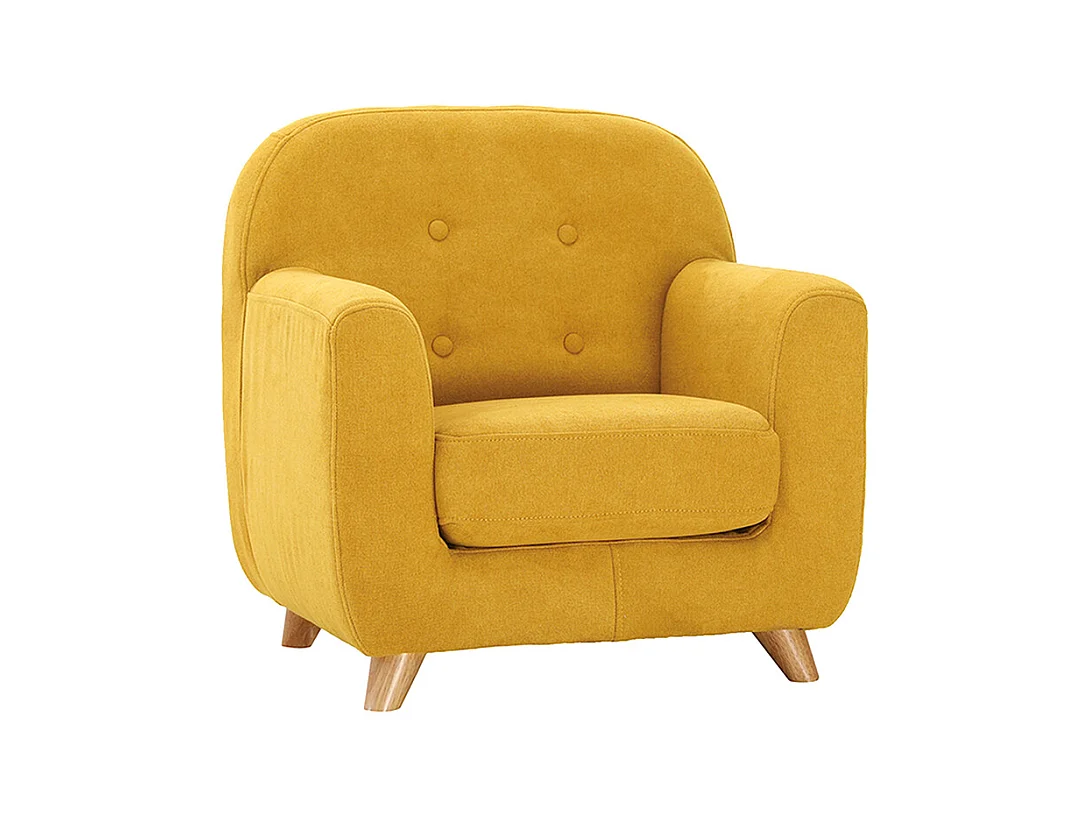 Fauteuil enfant scandinave en tissu effet velours jaune moutarde et bois clair NORKID