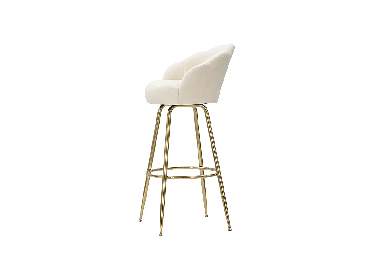 Tabouret de Bar en Velours Crème et Métal Doré - 55x53x110 cm, Design Élégant et Floral