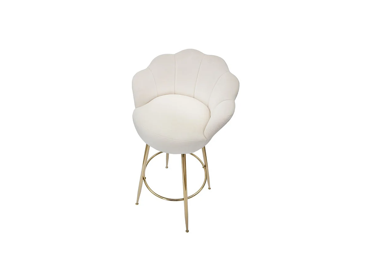 Tabouret de Bar en Velours Crème et Métal Doré - 55x53x110 cm, Design Élégant et Floral
