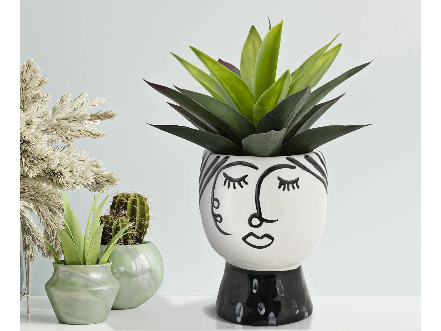 Vase Pot Visage en Porcelaine "Face" 18cm Blanc & Noir