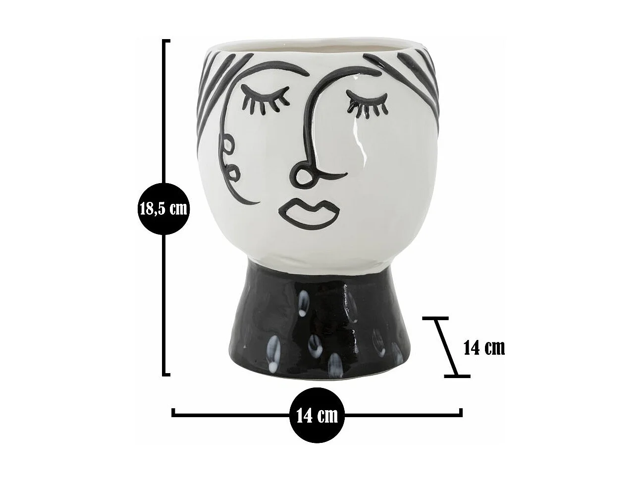 Vase Pot Visage en Porcelaine "Face" 18cm Blanc & Noir