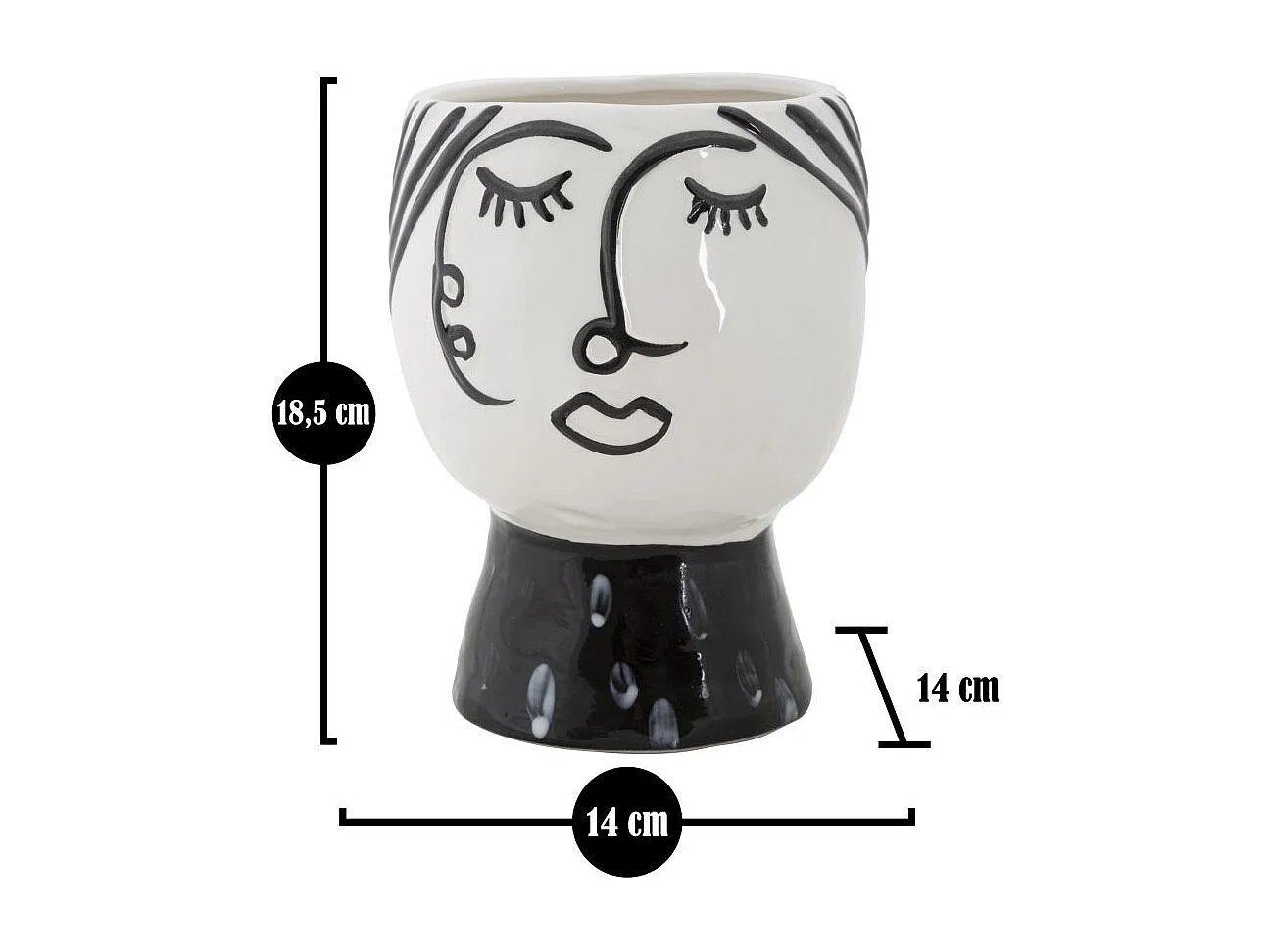 Vase Pot Visage en Porcelaine "Face" 18cm Blanc & Noir